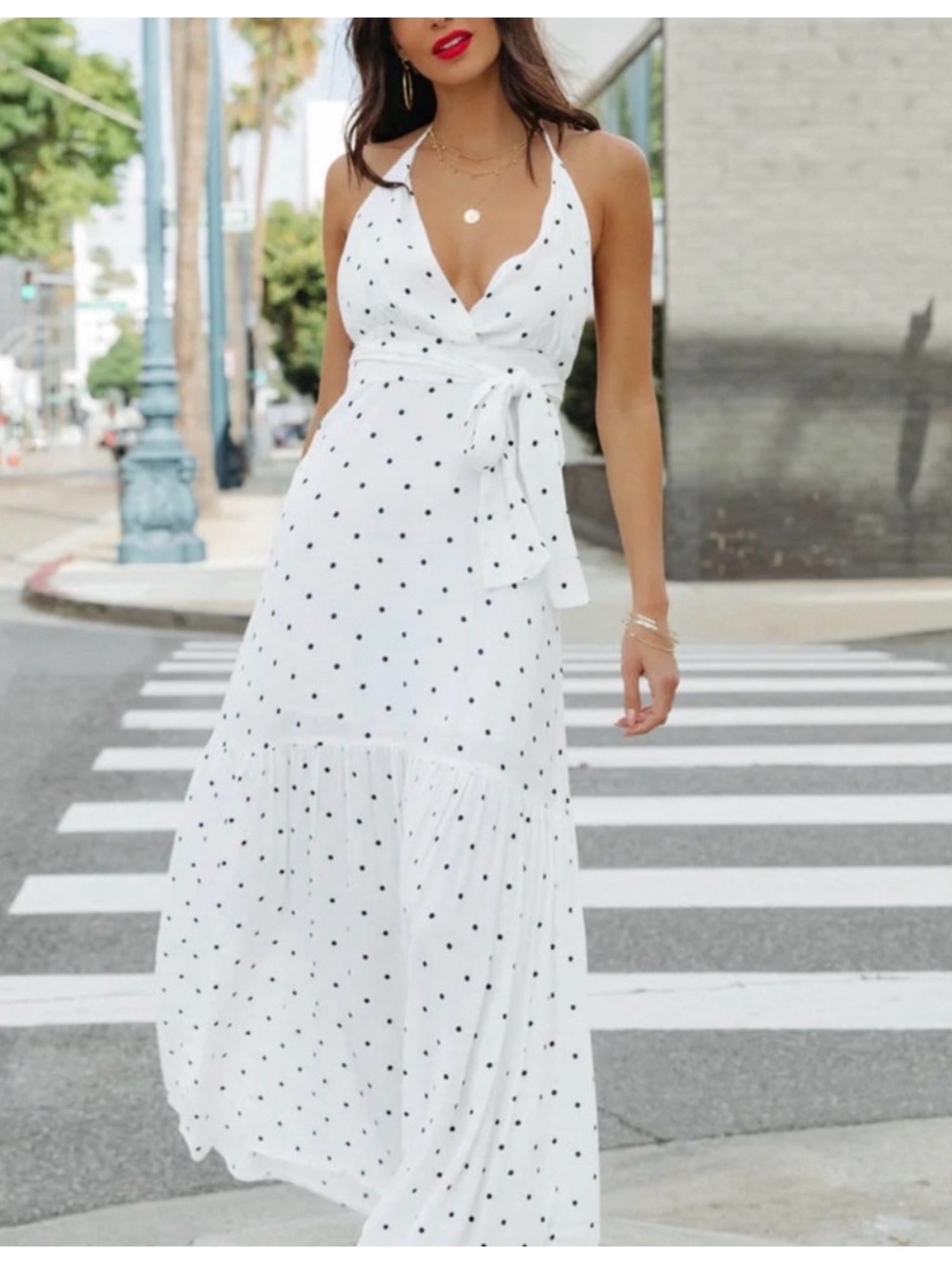 Vici White Maxi Dress with Black Polka Dots